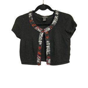 White House Black Market Shrug Womens Small Black Crop Short Sleeve Hook & Eye